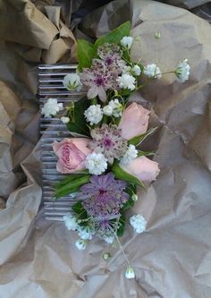 Pale pink flower comb for bridemaids hair